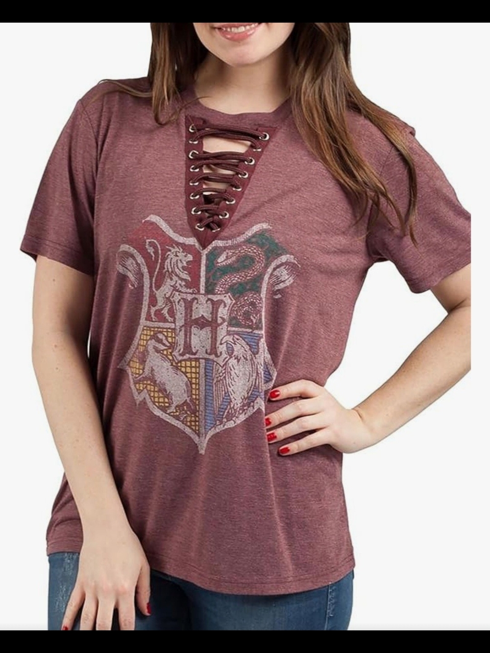 Harry Potter Lace-Up Hogwarts Crest Tee
